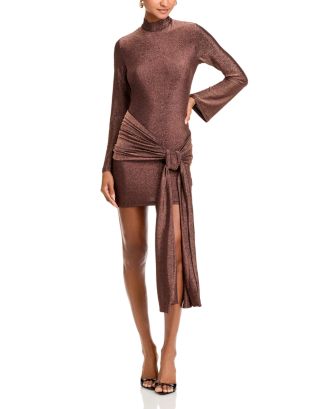 bardot seraphina long-sleeve tie-front mini dress Seraphina Tie Front Dress In Bronze
