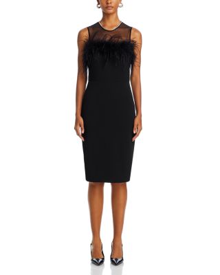Illusion Feather Trim Dress