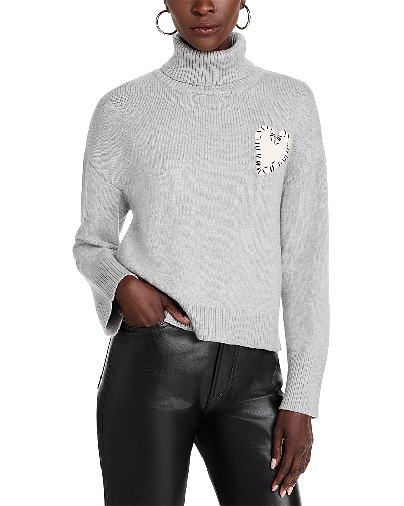 AQUA CROPPED TURTLENECK HEART PATCH SWEATER - EXCLUSIVE