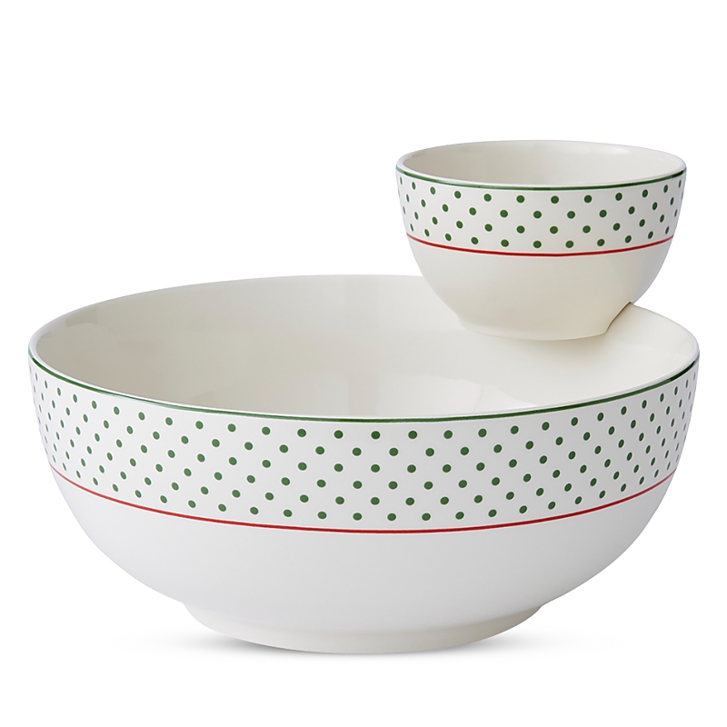 Spode Christmas Tree Polka Dot Chip And Dip Set In Green