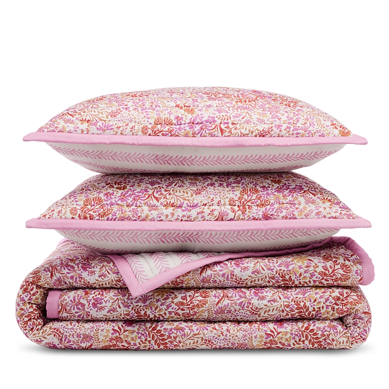 Aqua Reversible Printed Cotton Quilt Set, King - Exclusive In Pink