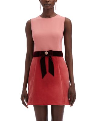 Oscar de la Renta Sleeveless Jewel Neck Color Blocked Dress