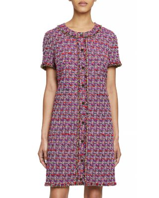 Santorelli - Fringe Trim Tweed Shift Dress