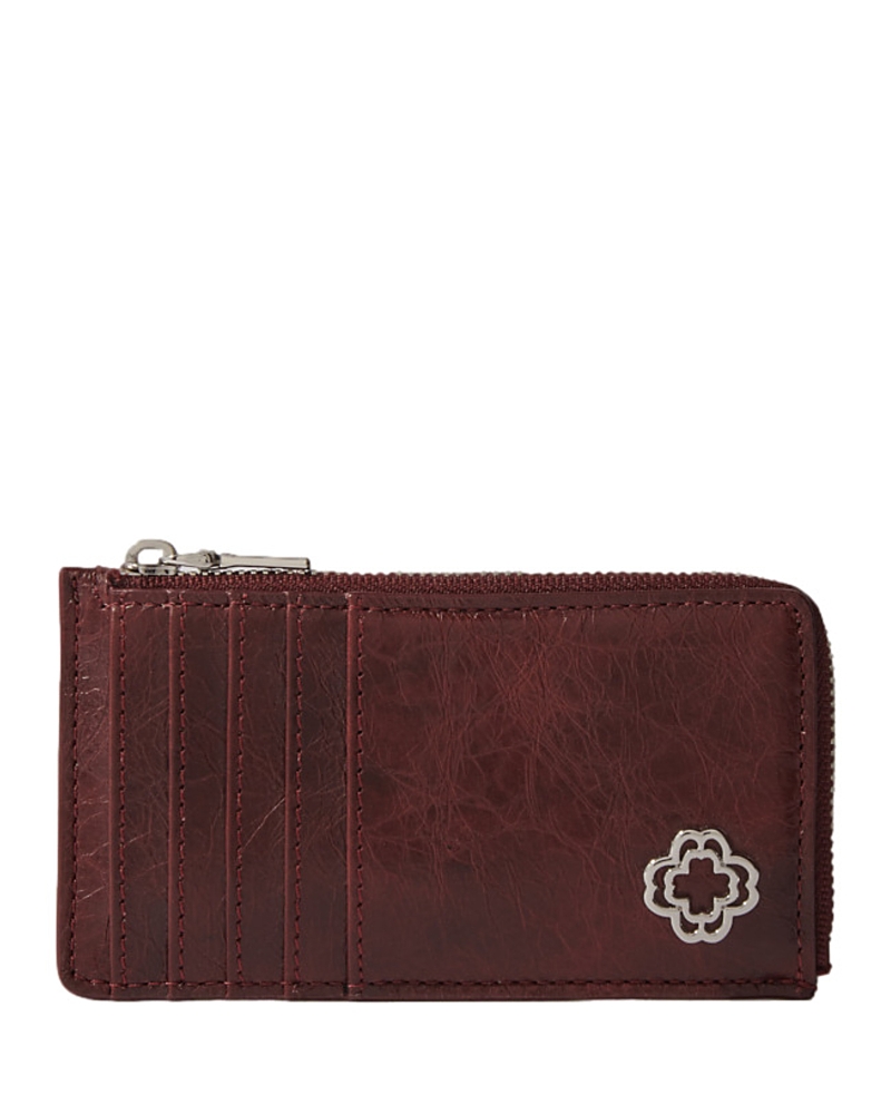 Maje Selma Leather Cardholder In Burgundy