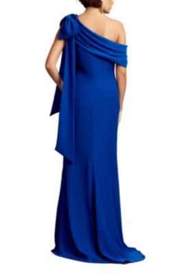 Cassia Bow-Shoulder Crepe Gown