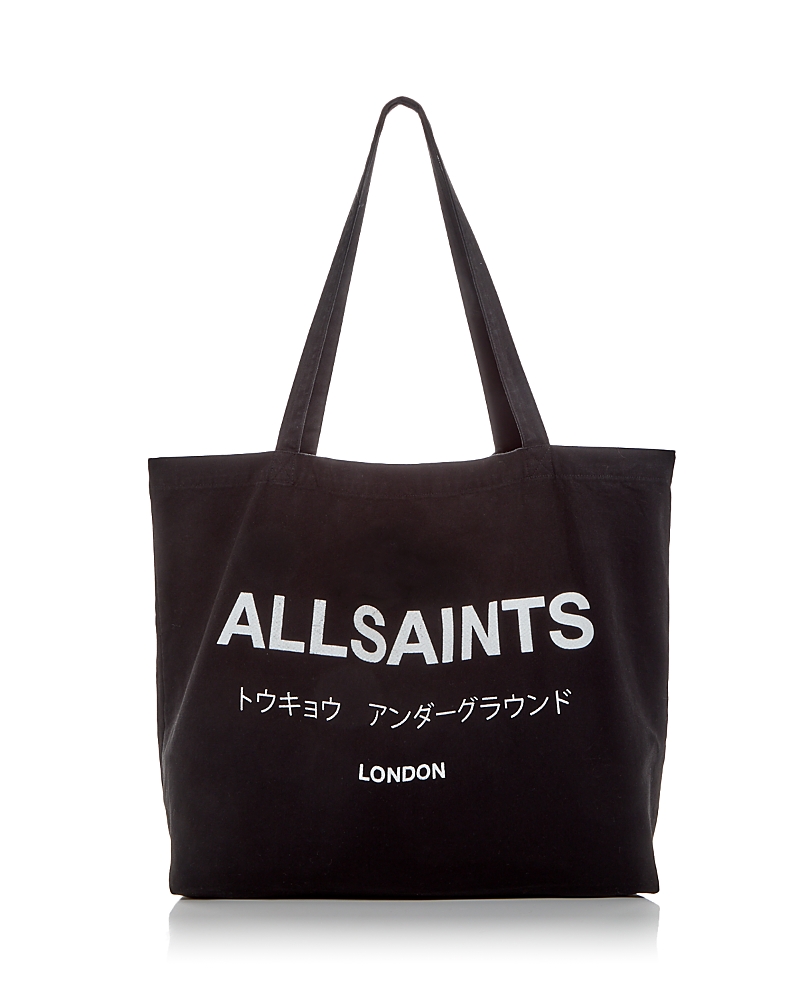 Allsaints Cotton Underground Tote Bag In Black/ Charcoal