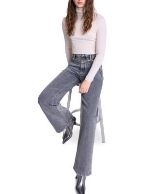 Belted Wide Leg Jeans in Grey