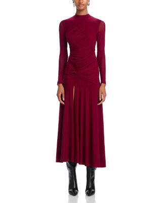 bardot liyana ruched mesh dress Bardot Liyana Long-Sleeve Ruched Mesh Midi Dress