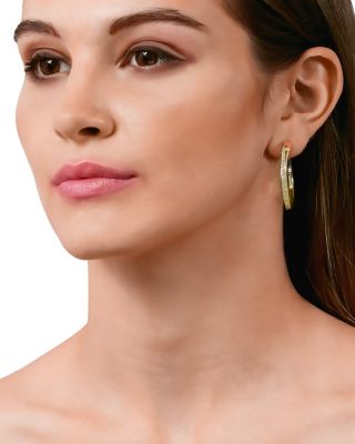 18K Yellow Gold Like Diamond Pav&eacute; Large Hoop Earrings - Exclusive, Italy Campaign