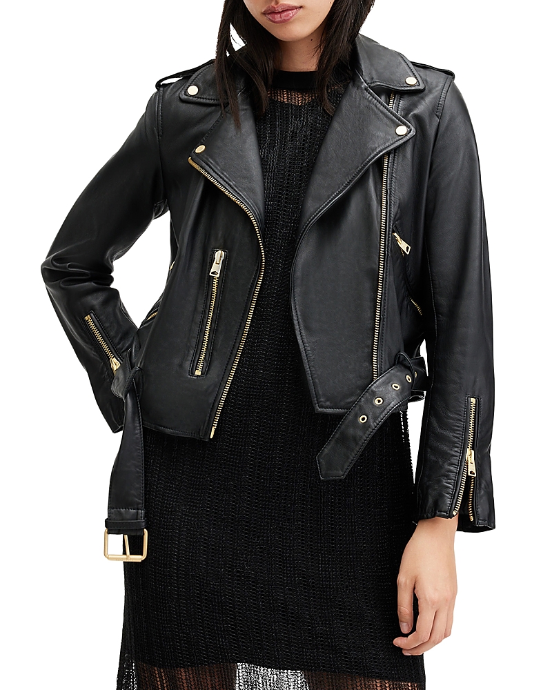 Allsaints Balfern Leather Biker Jacket In Black/gold