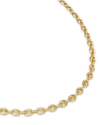 14K Yellow Gold Heavy Metal Mariner Link Chain Collar Necklace, 14-16"