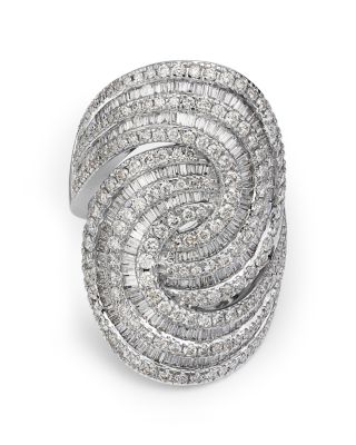 Diamond Pav&eacute; Multirow Swirl Statement Ring in 14K White Gold, 2.50 tcw 