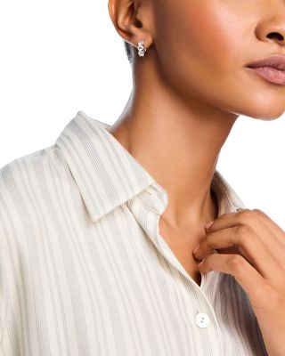 Diamond Three Stone Huggie Earrings in 14K White Gold, 3.0 tcw 