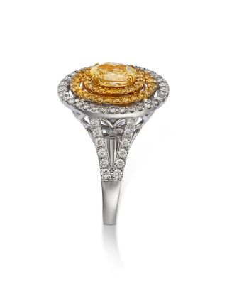Limited Edition White & Yellow Diamond Oval & Round Halo Ring in 18K Yellow Gold & White Gold 