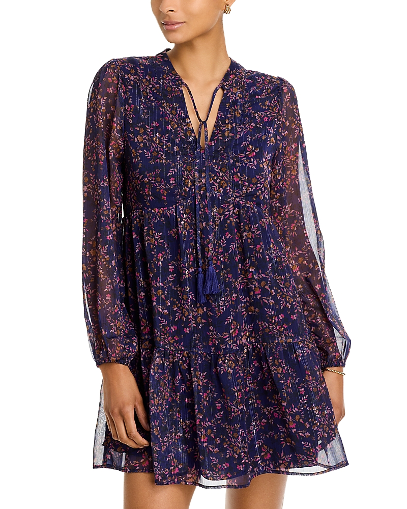 Shop Koko + Mason Printed Long Sleeve Dress In Pink/ Blue Floral