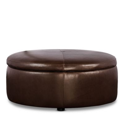 Alta Large Round Storage Ottoman, in Leather