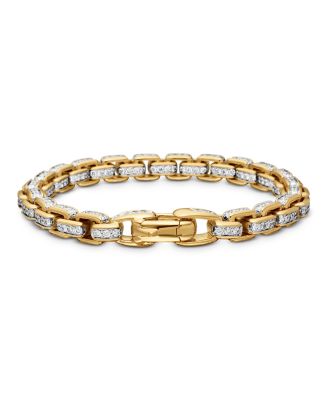 Men's Box Chain Bracelet in 18K Yellow Gold with Diamonds, 7.3mm