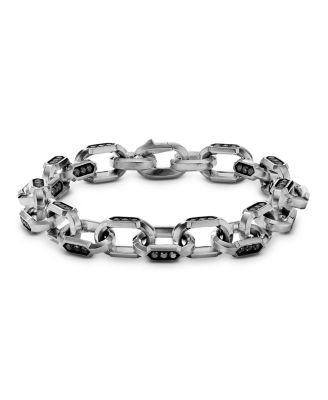 Men's Sterling Silver Hex Black Diamond Link Bracelet
