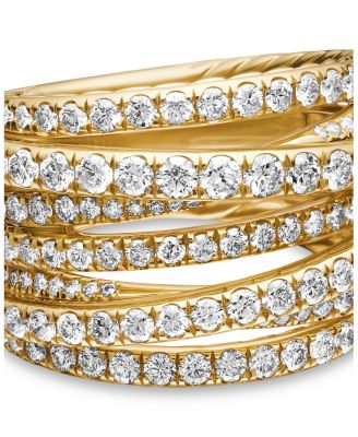 18K Yellow Gold Diamond Crossover Multirow Stack Look Ring
