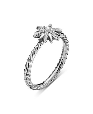 Sterling Silver Petite Starburst Station Ring with Diamonds