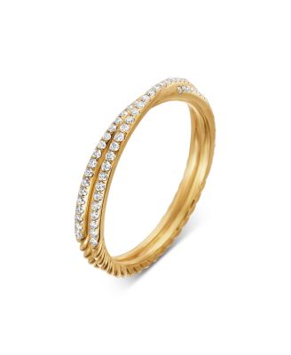 David Yurman 18K Yellow Gold Dy Crossover Micro Pave Band Ring