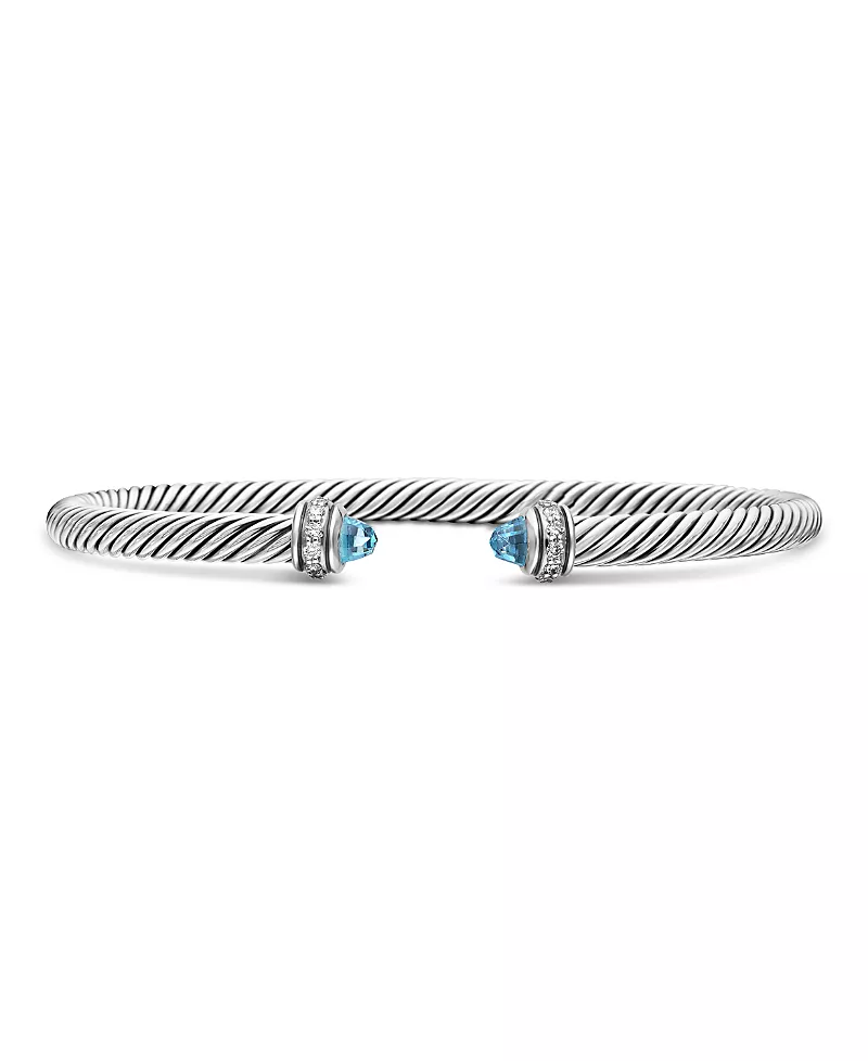 David Yurman Sterling Silver Cable Classic Bracelet with Blue Topaz & Diamonds