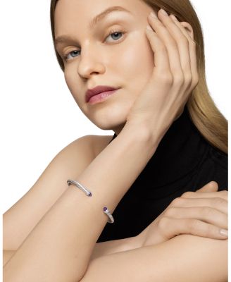 Sterling Silver Cable Classic Bracelet with Gemstones & Diamonds, 4mm