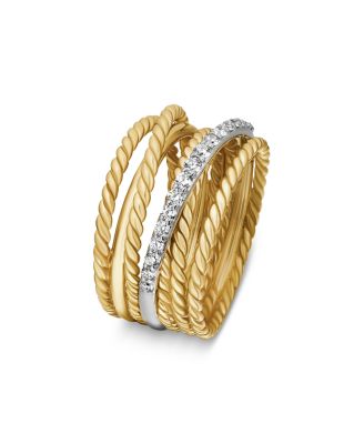Crossover Ring in 18K Yellow Gold with Diamonds, 12mm