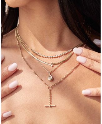 14K Yellow Gold Mixed Prong Damond Snake Chain Necklace, 16"