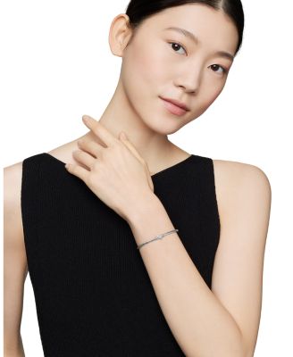 Cable Collectibles&reg; Heart Bracelet in Sterling Silver with Pav&eacute; Diamonds, 3mm