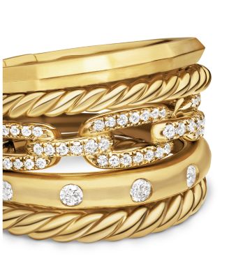 Stax Five Row Ring in 18K Yellow Gold with Diamonds, 15mm