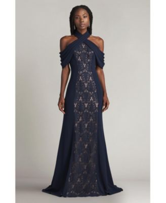 Kato Embroidered Off-Shoulder Halter Gown