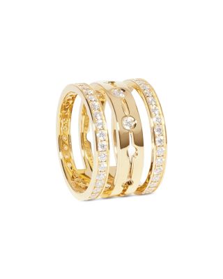 18K Yellow Gold Pulse Diamond Three Row Stack Look Ring