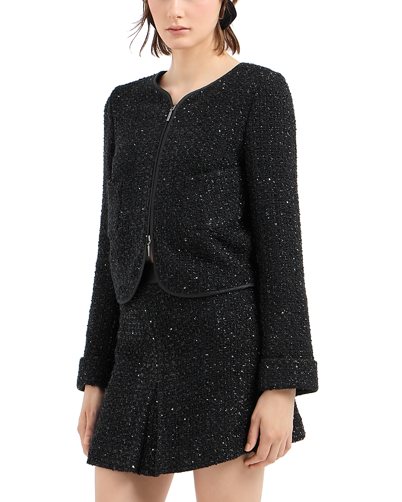Emporio Armani Lurex Sequinned Zipped Jacket In Black