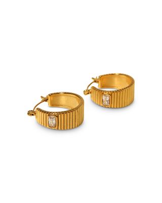 AQUA - Ribbed Cubic Zirconia Hoop Earrings - Exclusive