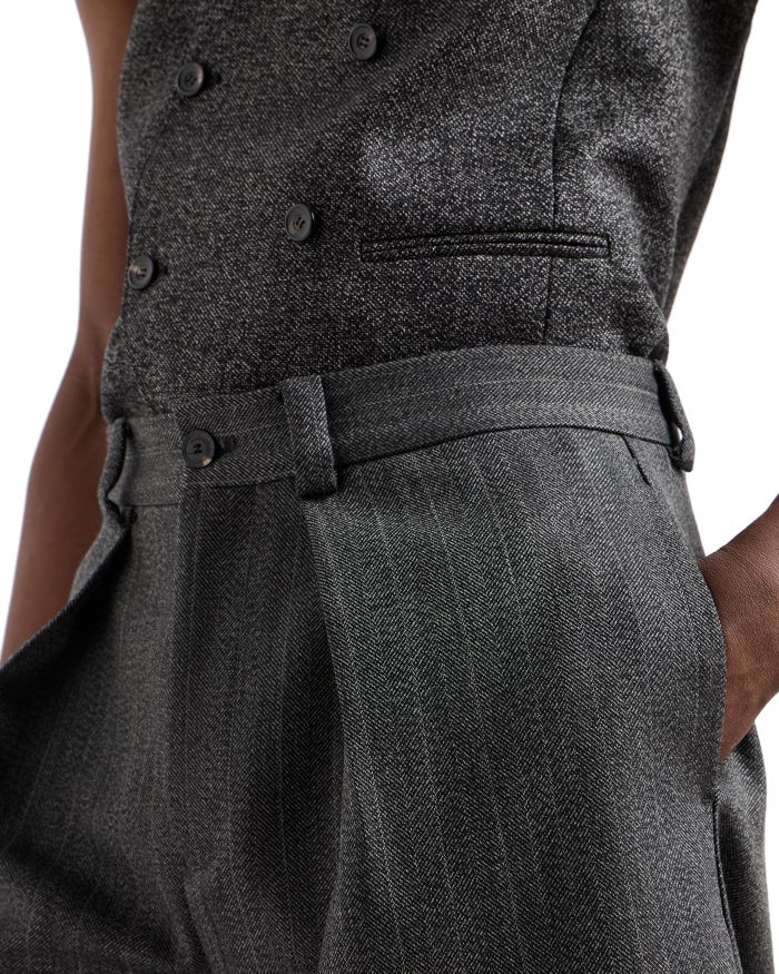 Wool Heavy Mouliné Chevron Jacquard Oversized Fit Pleated Bermuda Shorts
