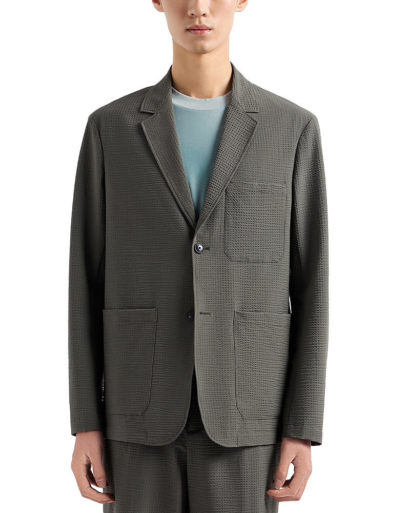 Emporio Armani Technical Seersucker Blazer In Dark Green