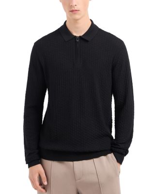 Emporio Armani - Wool Diamond Jacquard Regular Fit Quarter Zip Polo Sweater