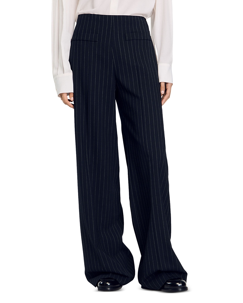Sandro Pinstripe Trousers In Black