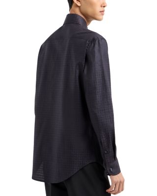 Cotton Shirt with Allover Micro Jacquard Motif