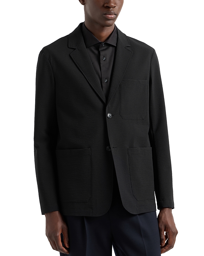 Emporio Armani Technical Seersucker Blazer In Black