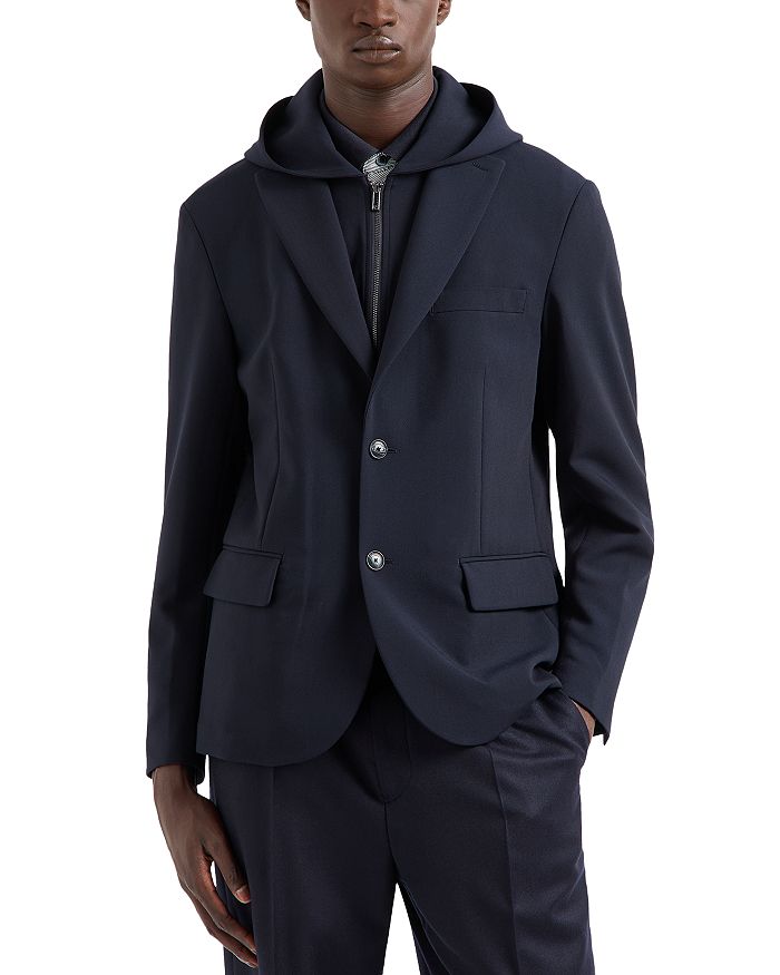 Emporio Armani Blazer with Detachable Hooded Dickie Jacket Blue