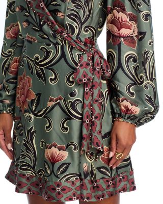 slim fit dress slacks Arabesque Floral Green Long Sleeve Mini Dress – FARM Rio main image 1