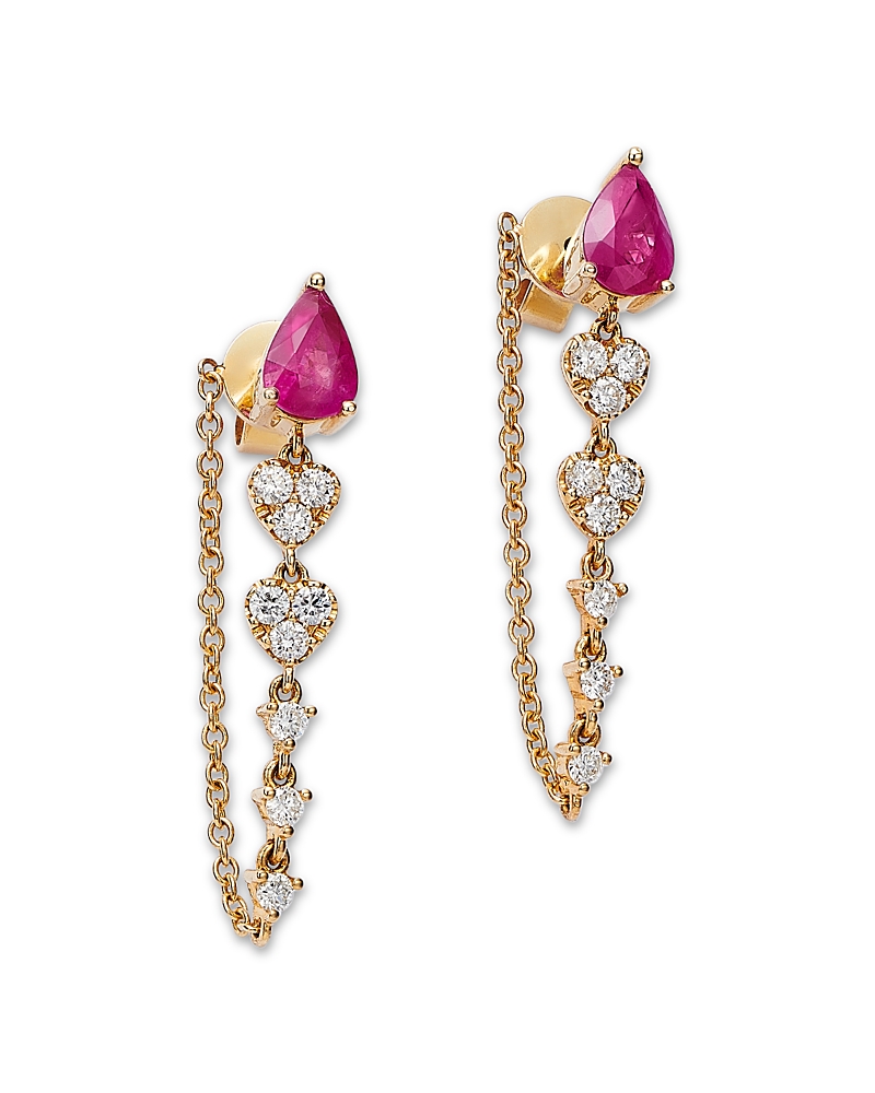 Bloomingdale's Fine Collection 14k Yellow Gold Ruby & Diamond Drop Earrings In Pink/gold