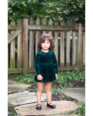 Girls' Holiday Bubble Romper in Emerald Stretch Velvet - Baby