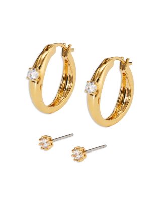 Nadri Cubic Zirconia Hoop & Stud Earrings in 18K Gold Plated, Set of 2