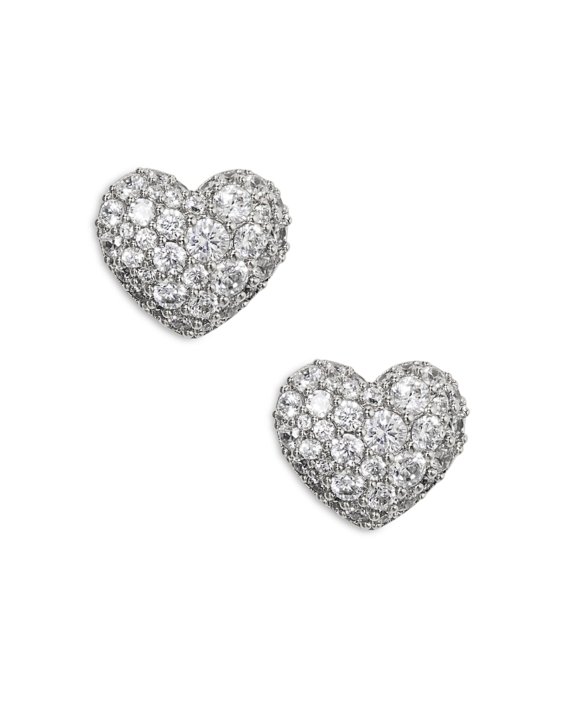 NADRI CUBIC ZIRCONIA HEART STUD EARRINGS IN RHODIUM PLATED