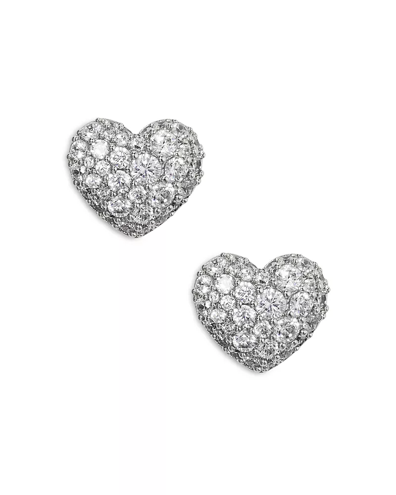 Nadri Cubic Zirconia Heart Stud Earrings in Rhodium Plated