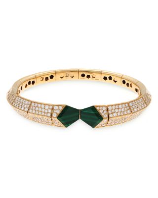 18K Yellow Gold Serpent Malachite & Diamond Stretch Bangle Bracelet - Exclusive
