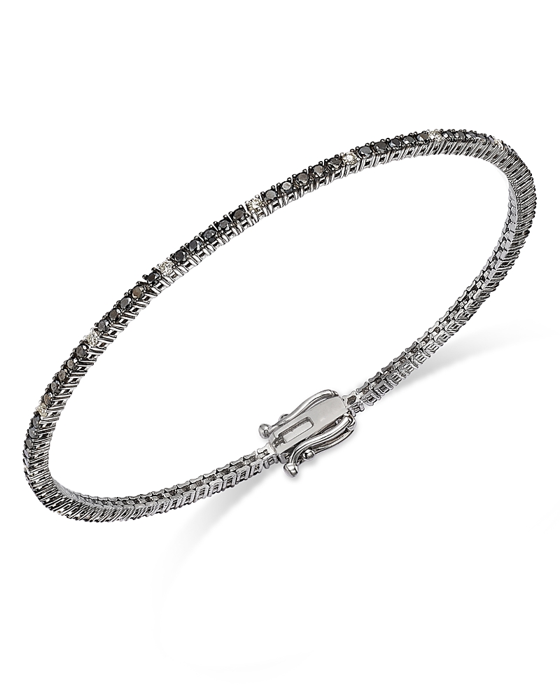 Bloomingdale’s Fine Collection Black & White Diamond Tennis Bracelet in 14K White Gold, 1.50 tcw